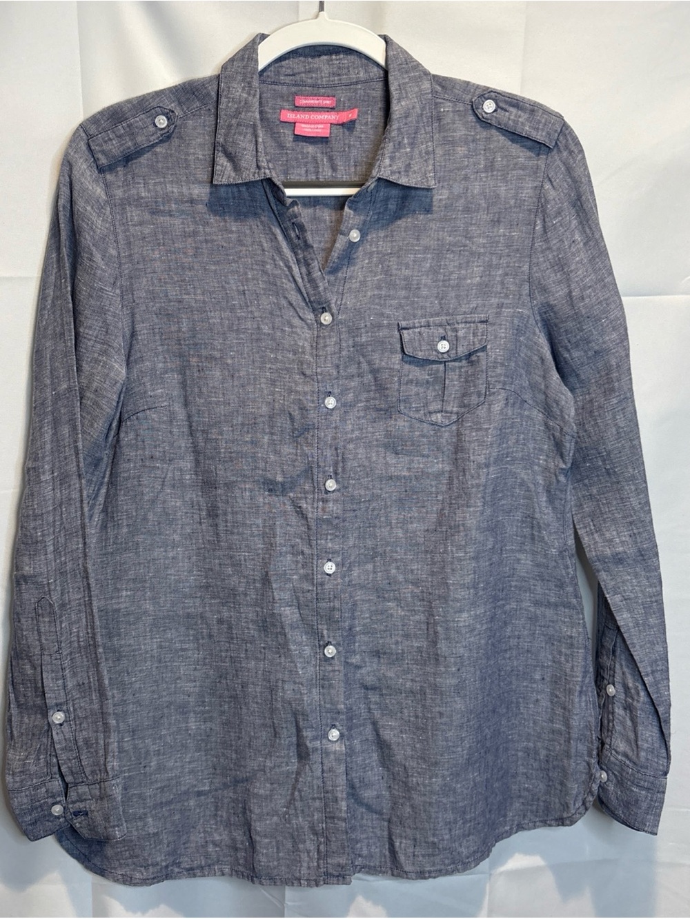 Island Company Women's Blue 100% Linen Button-Down Shirt